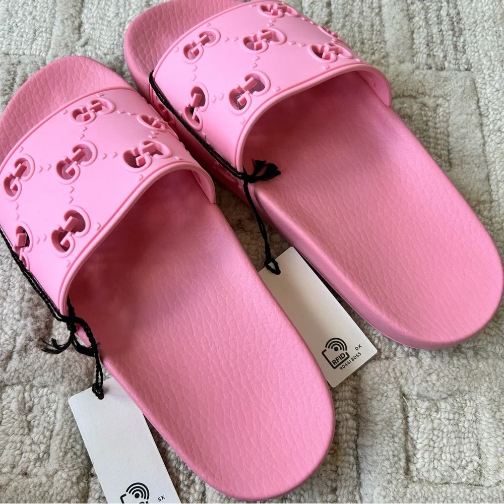 NIB Authentic Gucci Rubber GG Slide Sandals Slippers Rose 35 - Picture 4 of 5